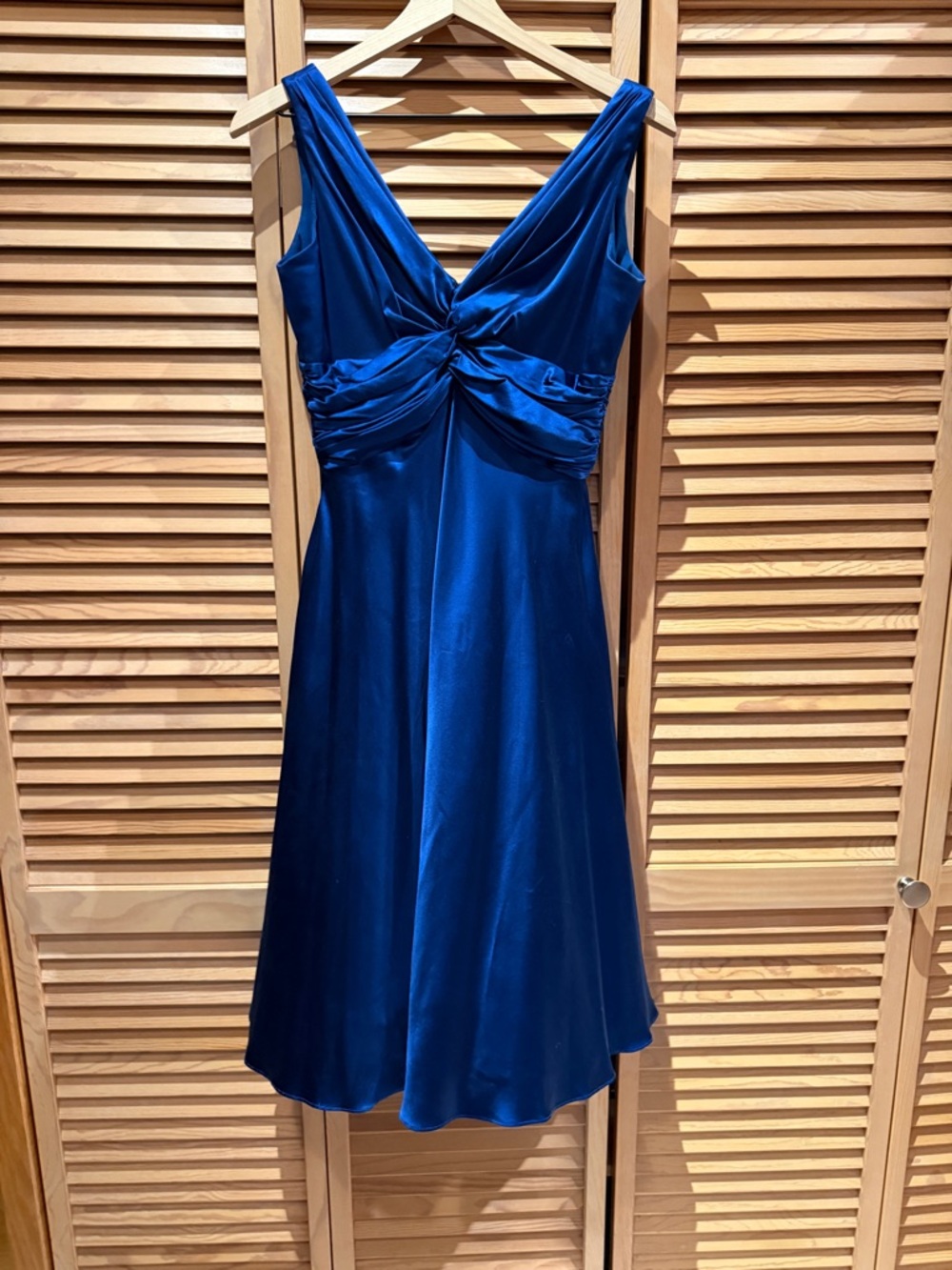 Cobalt Blue Silk Knot-Front Cocktail Gown EUC